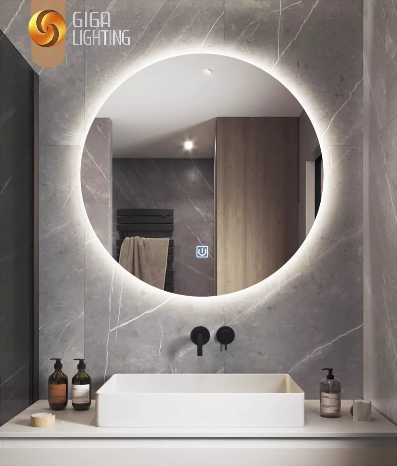 Miroir étanche IP44 CB EMC avec lumière LED, miroir de salle de bains mural, toilettes