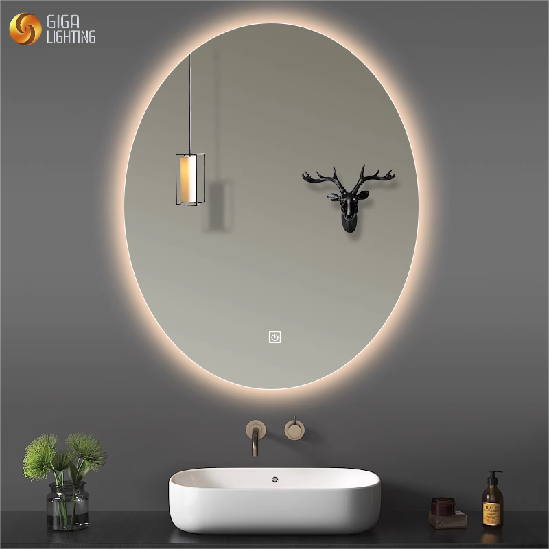 ETL Salle de Bains Écran Tactile Intelligent Miroir Lumineux sans Cadre Ovale LED Miroir étanche Miroir Anti-buée Mural Salle de Bains Miroir de Maquillage Suspendu