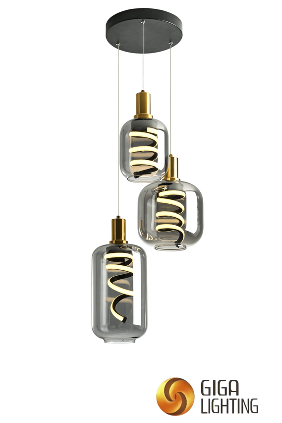 NOUVEAU Verre de fumée design original avec bras en aluminium Lampe à suspension LED Lustre Déco 