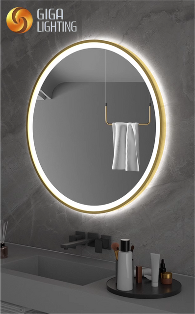 Cadre en alliage d'aluminium Certification CE Lampe de miroir LED Lampe électroluminescente Miroir Lavabo de toilette Miroir rond mural Salle de bain Miroir intelligent Salle de bain