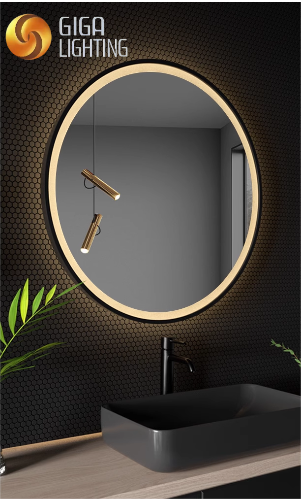 Cadre en alliage d'aluminium Certification CE Lampe de miroir LED Lampe électroluminescente Miroir Lavabo de toilette Miroir rond mural Salle de bain Miroir intelligent Salle de bain