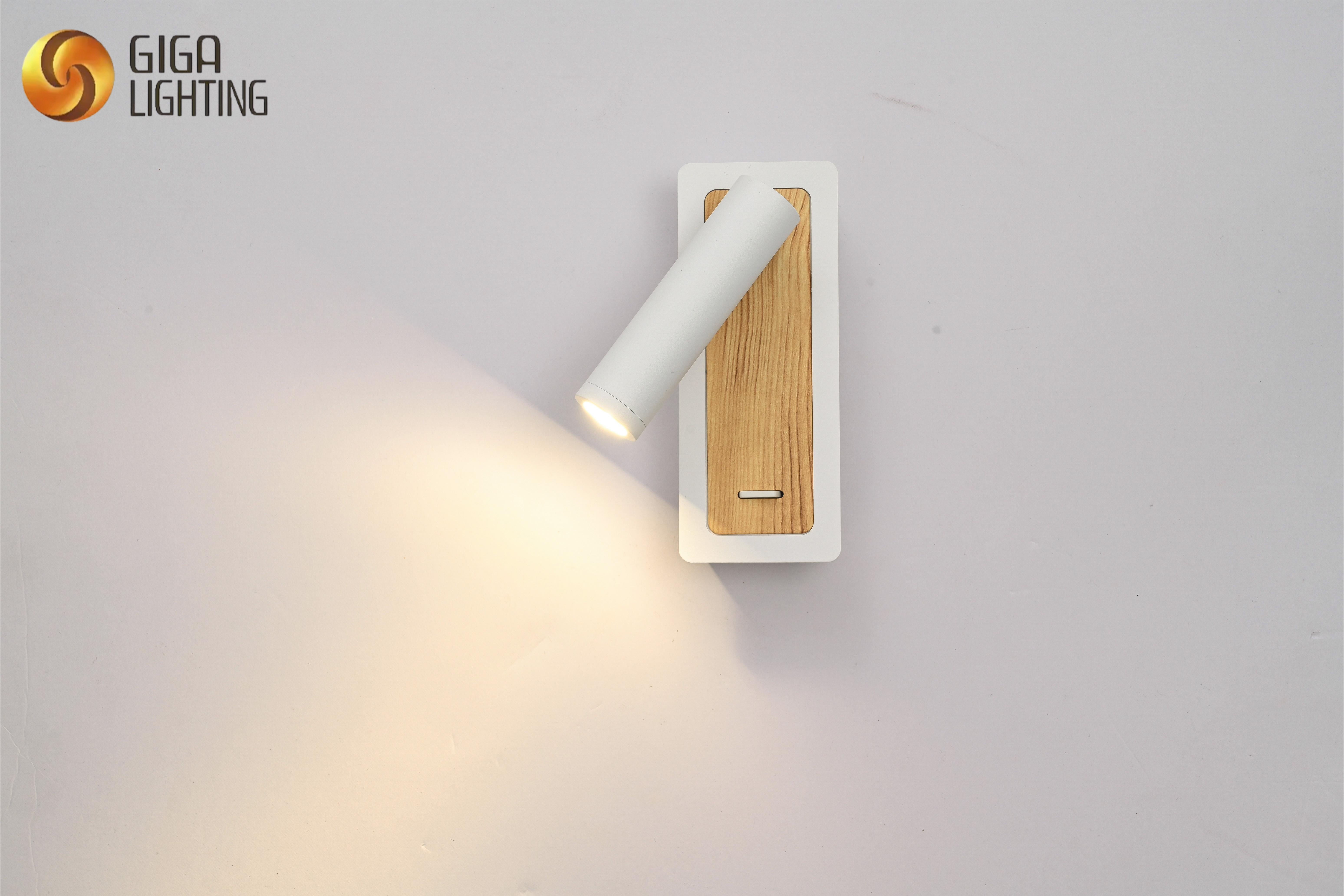 Chevet moderne fer mur LED lumière spot en bois base de pluie chambre couteau interrupteur