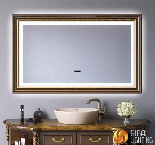 Miroir de salle de bain intelligent encadré IP44, écran tactile, miroir anti-buée avec lumières, miroir décoratif LED pour salle de bain, miroir de toilette, miroir de courtoisie vintage