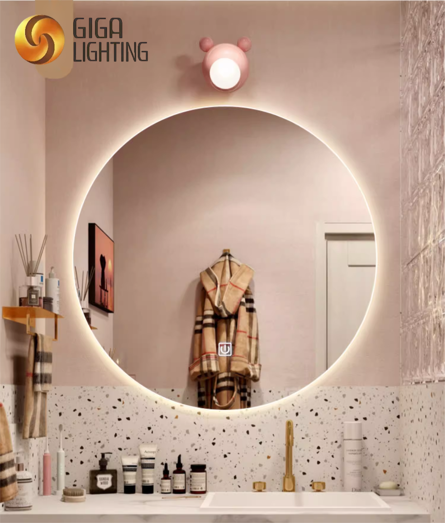 Miroir étanche IP44 CB EMC avec lumière LED, miroir de salle de bains mural, toilettes