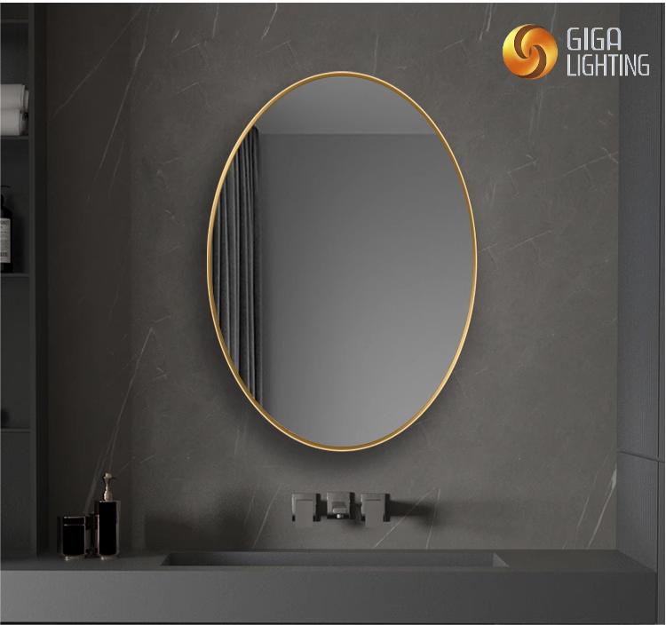 Miroir mural ovale encadré en alliage d'aluminium IP44, pour salle de bains, miroir HD mural, miroir de maquillage, miroir de vanité