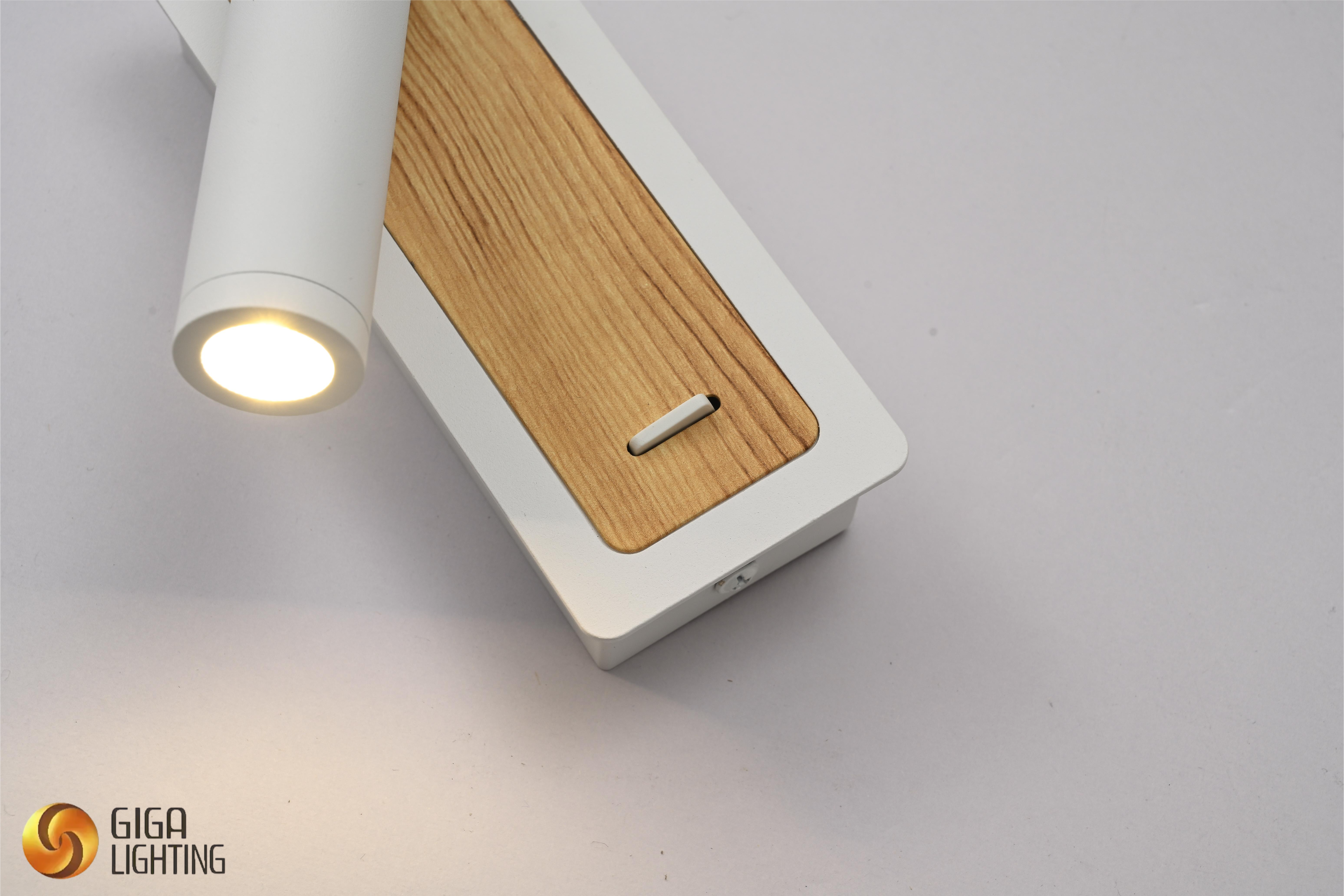 Chevet moderne fer mur LED lumière spot en bois base de pluie chambre couteau interrupteur