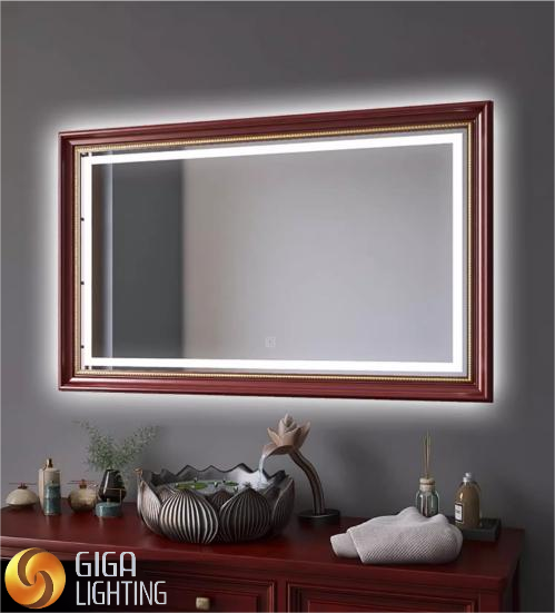 Miroir de salle de bain intelligent encadré IP44, écran tactile, miroir anti-buée avec lumières, miroir décoratif LED pour salle de bain, miroir de toilette, miroir de courtoisie vintage