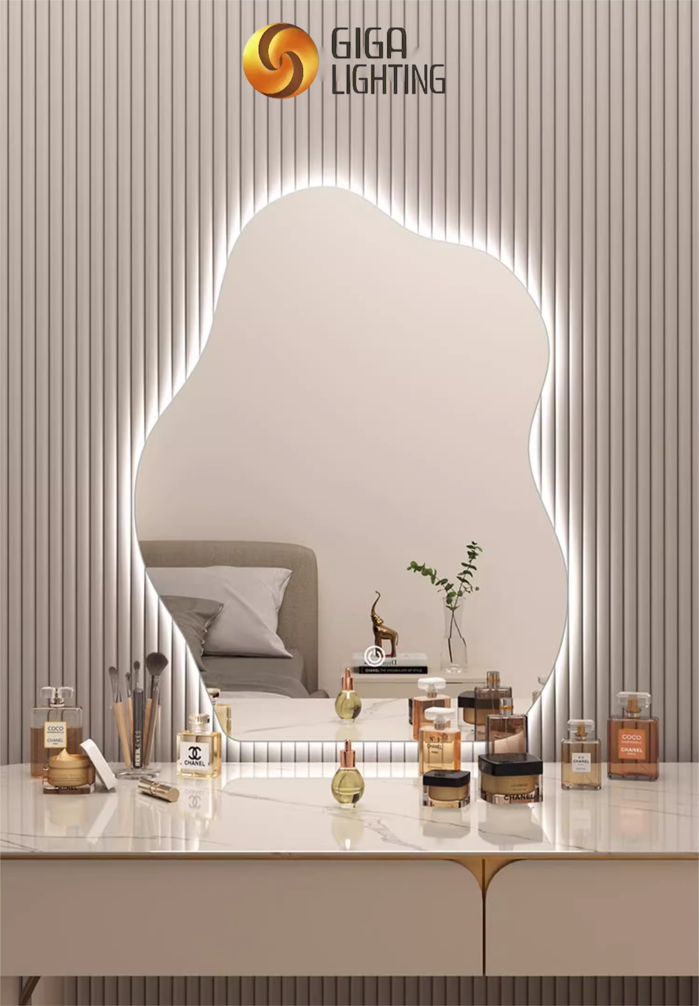 Miroirs de salle de bains en forme de CE, miroir intelligent éclairé avec lumières, miroir créatif en nuage, support mural pour salle de bains, miroir de maquillage irrégulier