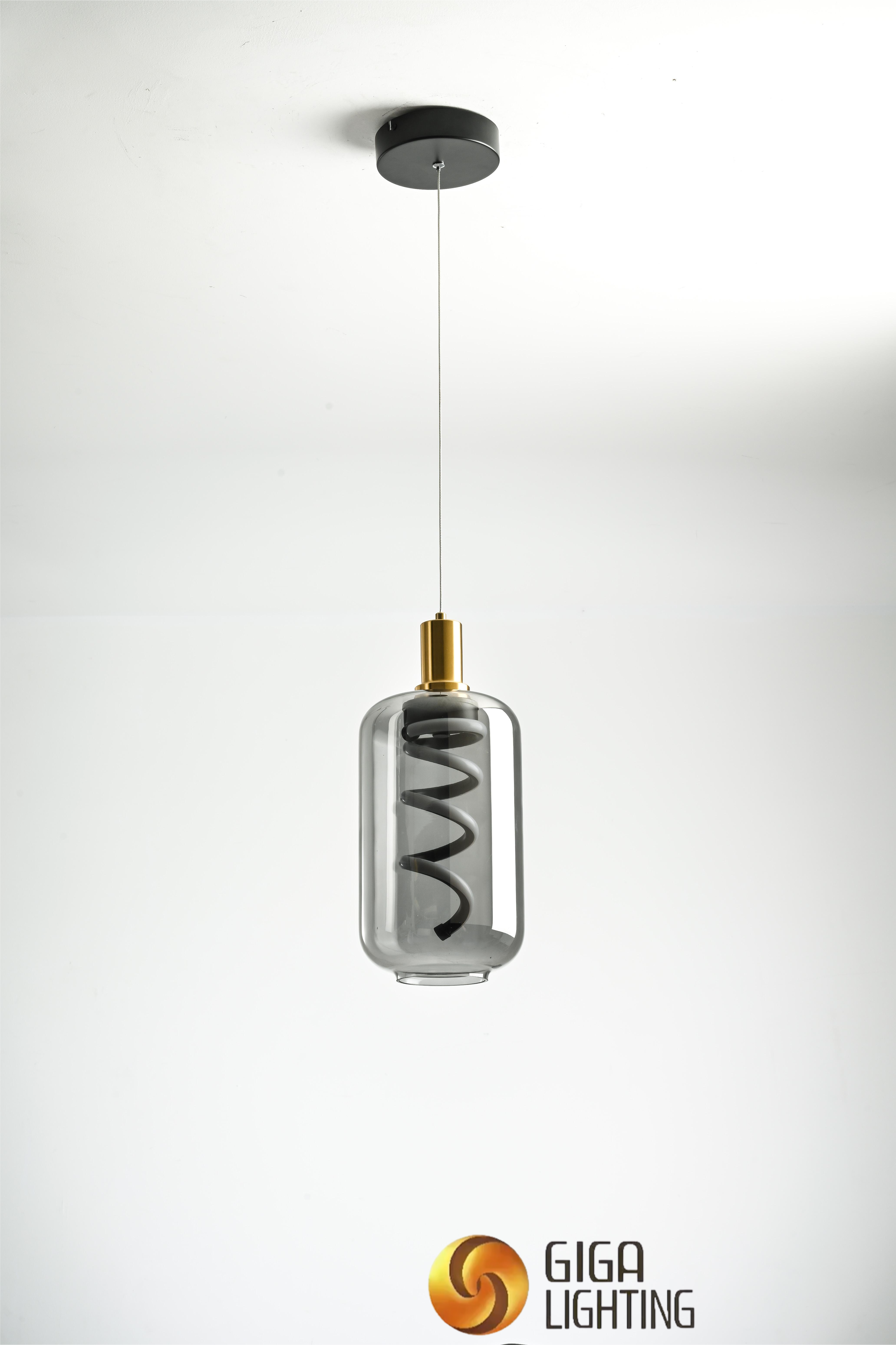 NOUVEAU Verre de fumée design original avec bras en aluminium Lampe à suspension LED Lustre Déco 