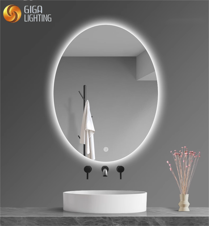 ETL Salle de Bains Écran Tactile Intelligent Miroir Lumineux sans Cadre Ovale LED Miroir étanche Miroir Anti-buée Mural Salle de Bains Miroir de Maquillage Suspendu