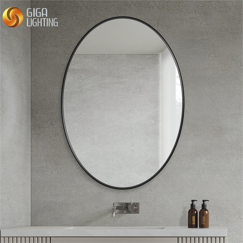 Miroir mural ovale encadré en alliage d'aluminium IP44, pour salle de bains, miroir HD mural, miroir de maquillage, miroir de vanité