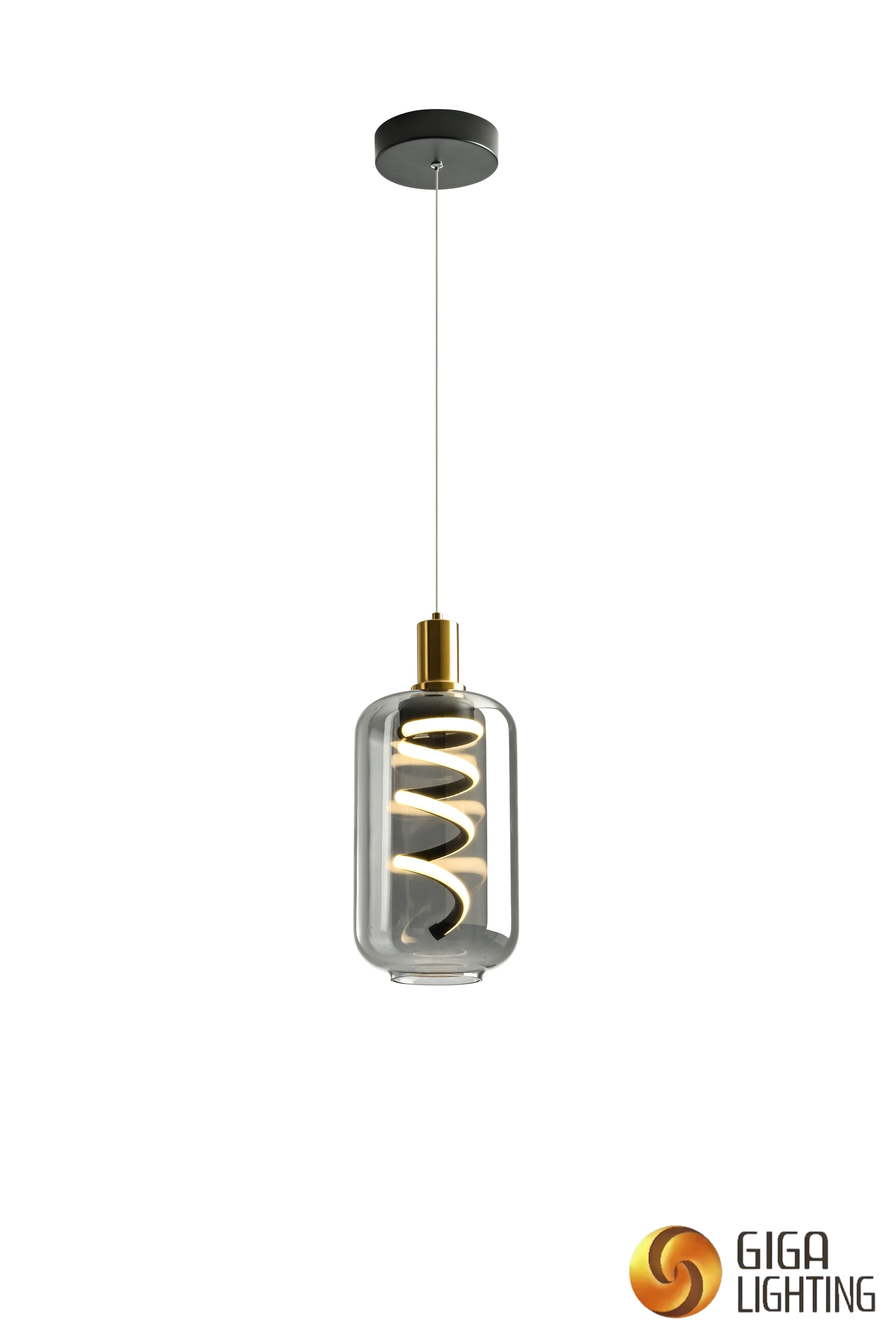 NOUVEAU Verre de fumée design original avec bras en aluminium Lampe à suspension LED Lustre Déco 