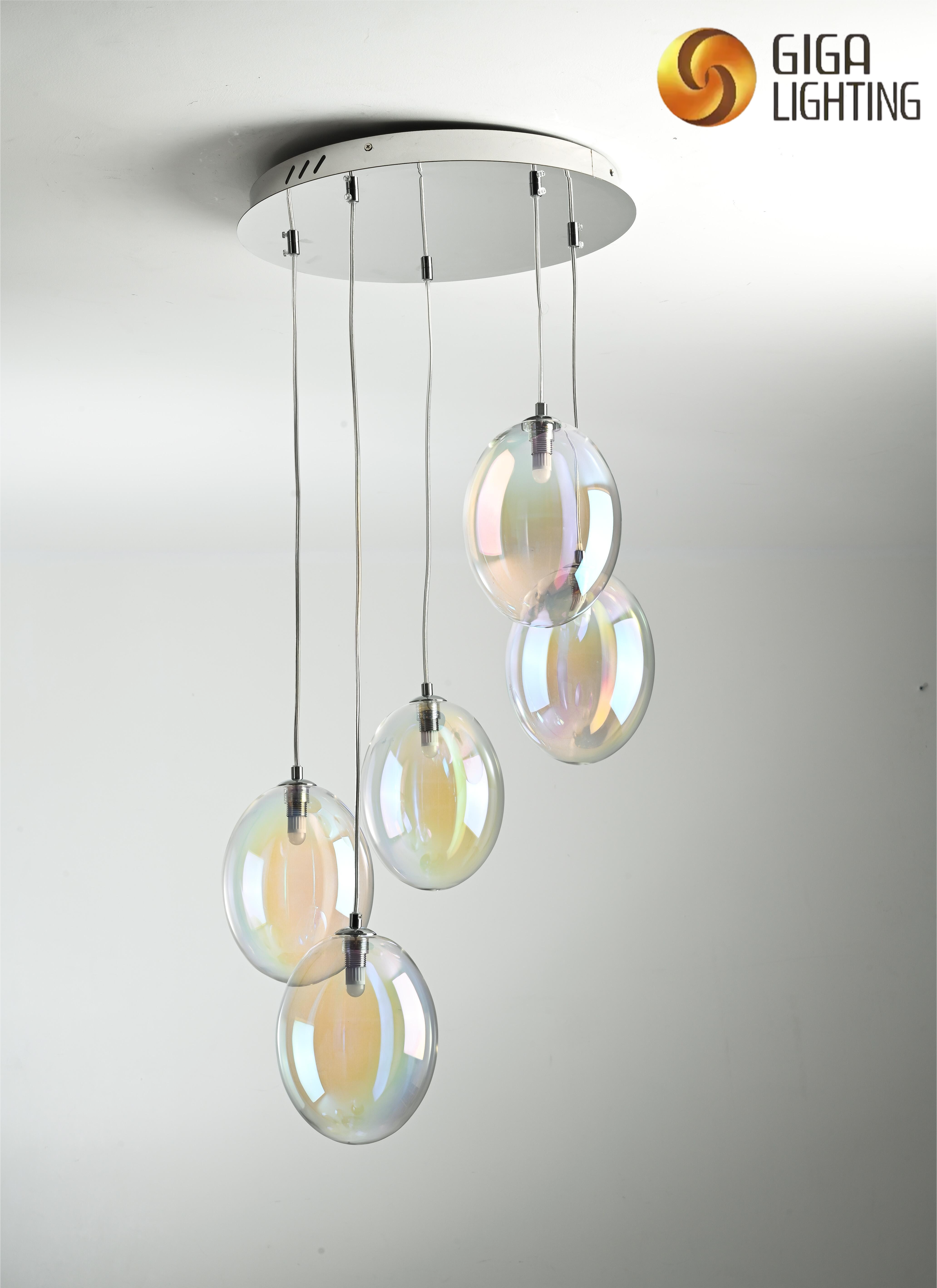 Original créatif minimaliste coloré ovale verre lustre concepteur LED pendentif lumière 