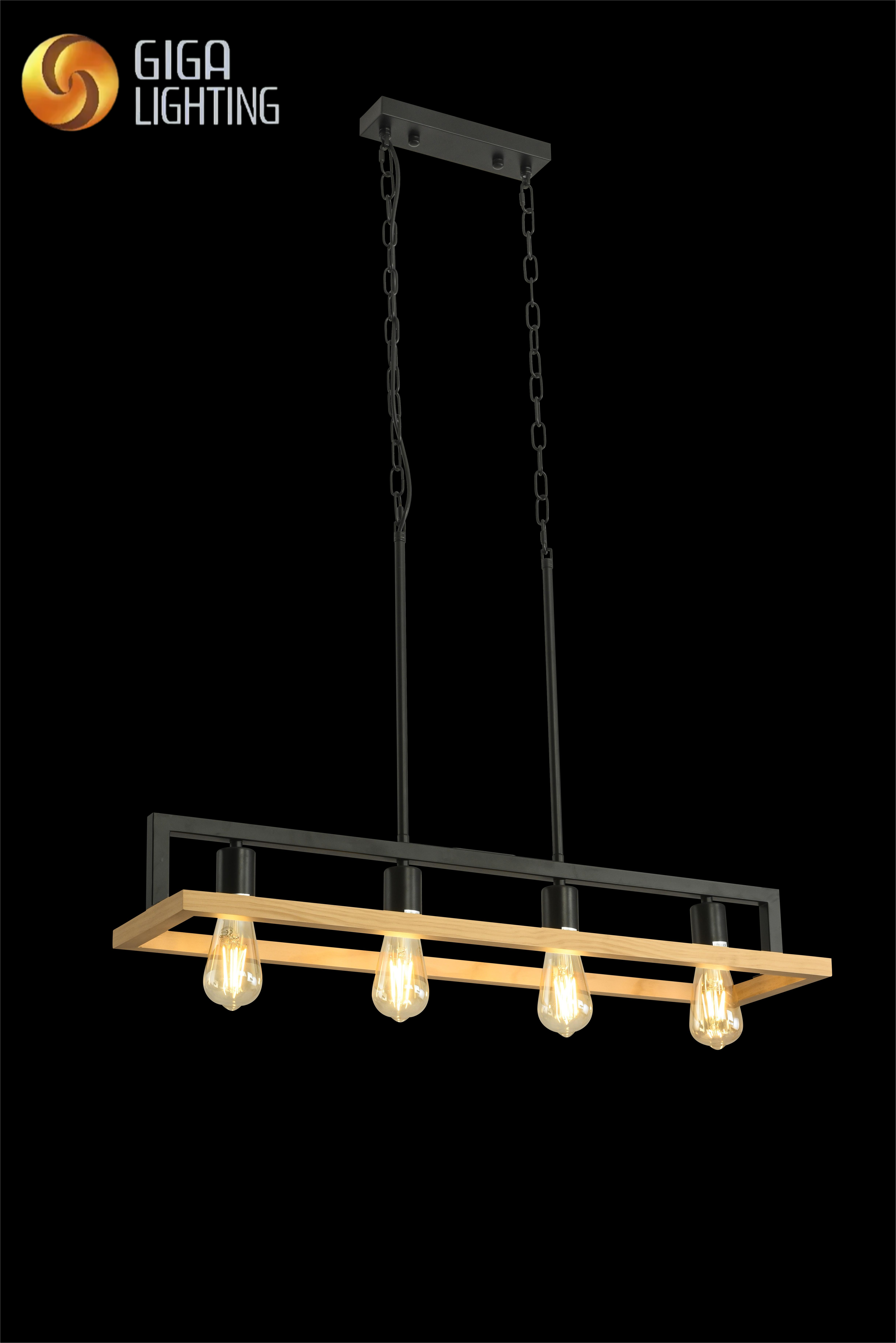 E27 ferme Rectangle île en bois métal cuisine lumière pendentif éclairage 