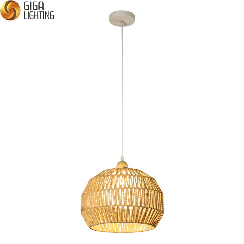 Lampe à suspension en rotin et bambou naturel, tambour rond fabriqué à la main, lustre fait à la main