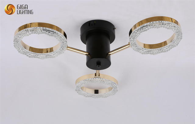 Plafonnier décoratif à 3 lumières CE TUV LED, design en forme d'anneau en aluminium, bras en or rose, bande lumineuse LED intégrée